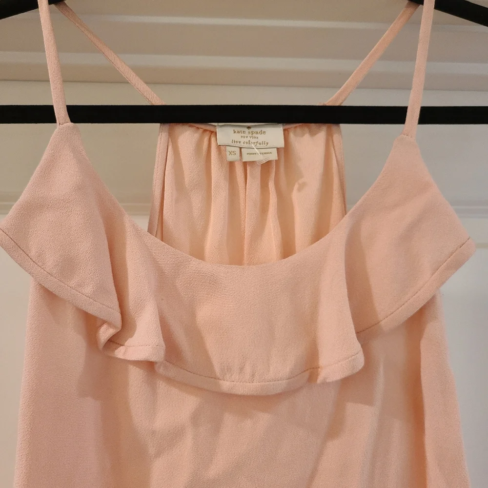 Kate Spade Baby Pink Spaghetti Strap Ruffled Camisole tank top blouse size XS